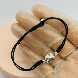 Tous Silver Vermeil Sweet Dolls bear Bracelet Black Cord